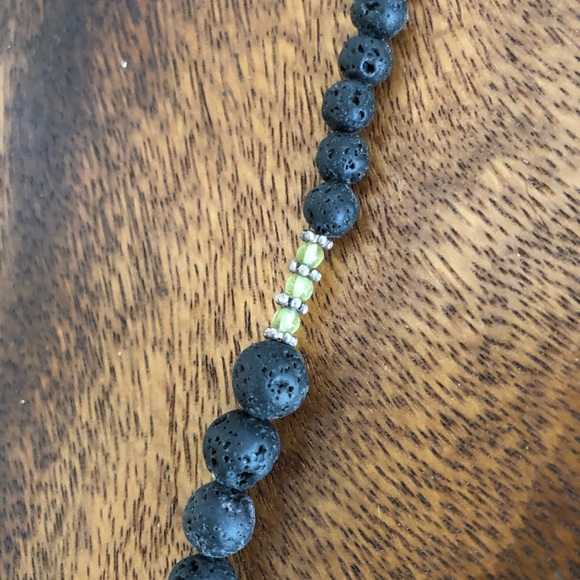 Black Lava Bead Silver Necklace - Picture 2 of 3